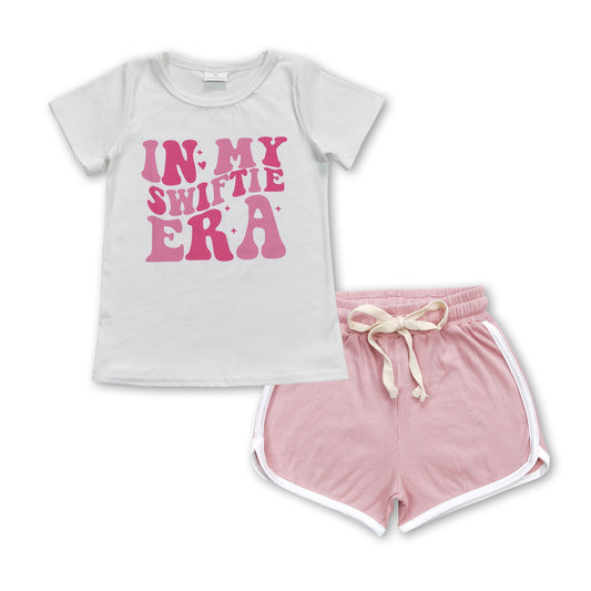 White letters top pink shorts singer girls clothes