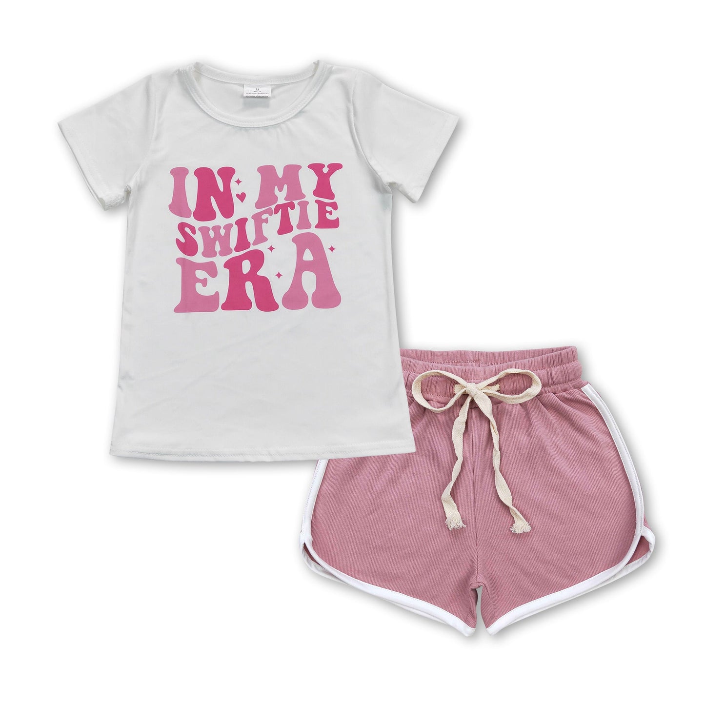 White letters top dark pink shorts singer girls clothes