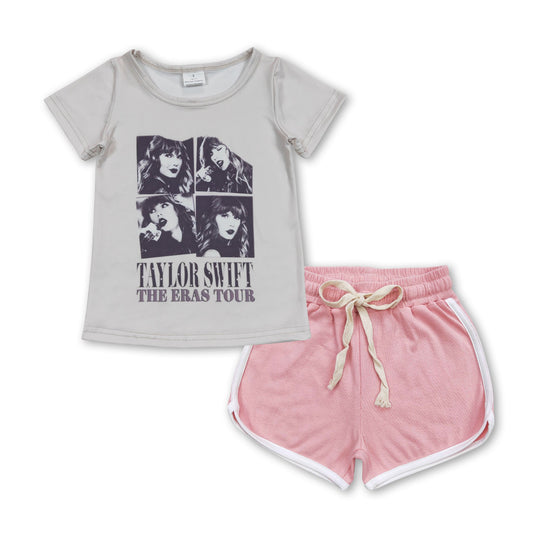 Patchwork top pink cotton shorts singer girls clothes
