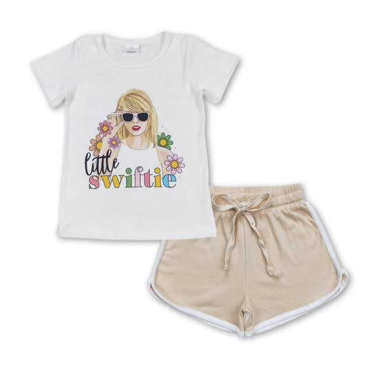 White floral top beige shorts singer girls clothes