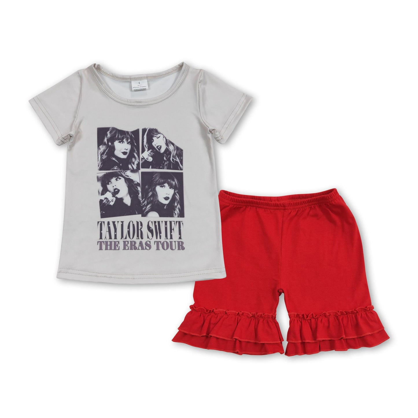 Grey top red ruffle shorts singer girls clothing