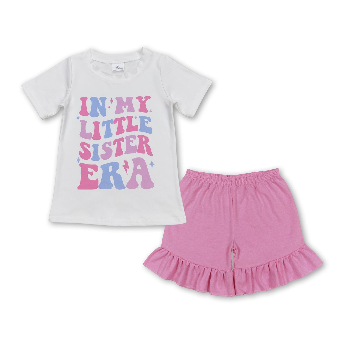 Little sister top pink ruffle cotton shorts singer girls clothing