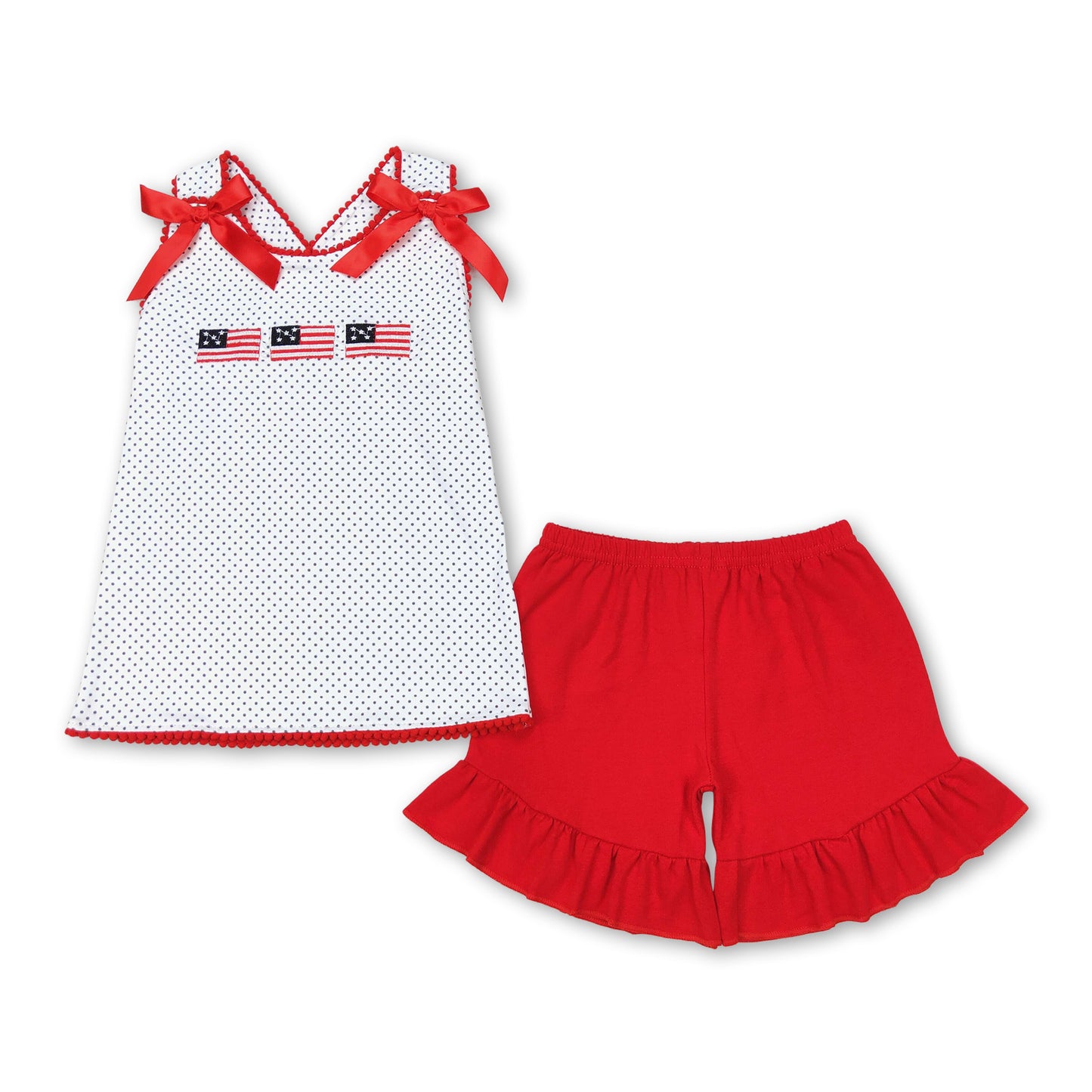 Flag polka dots top shorts girls 4th of july clothes