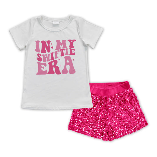 Letters top hot pink sequin shorts singer girls outfits