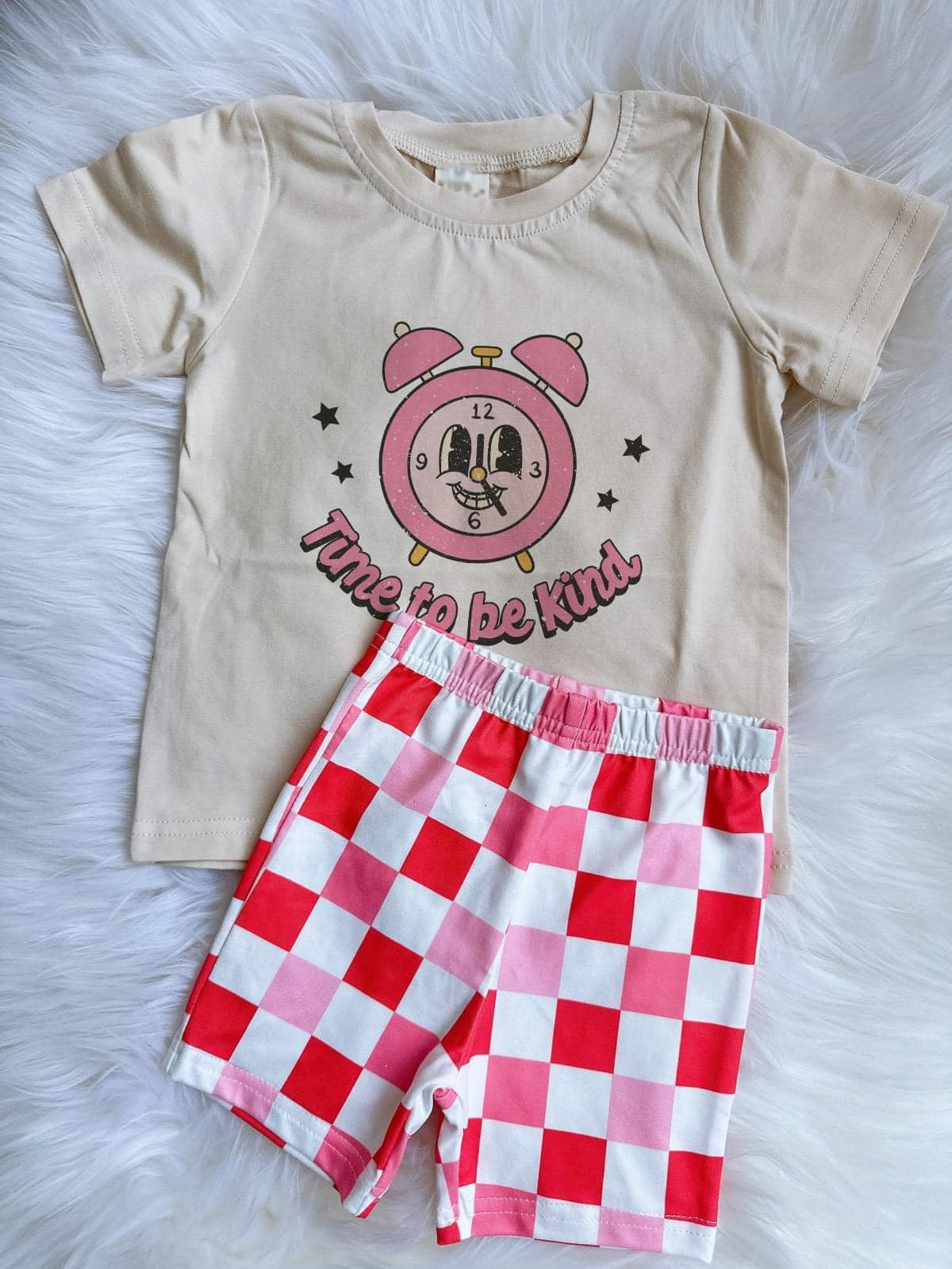 Time to be kind top plaid shorts girls clothes