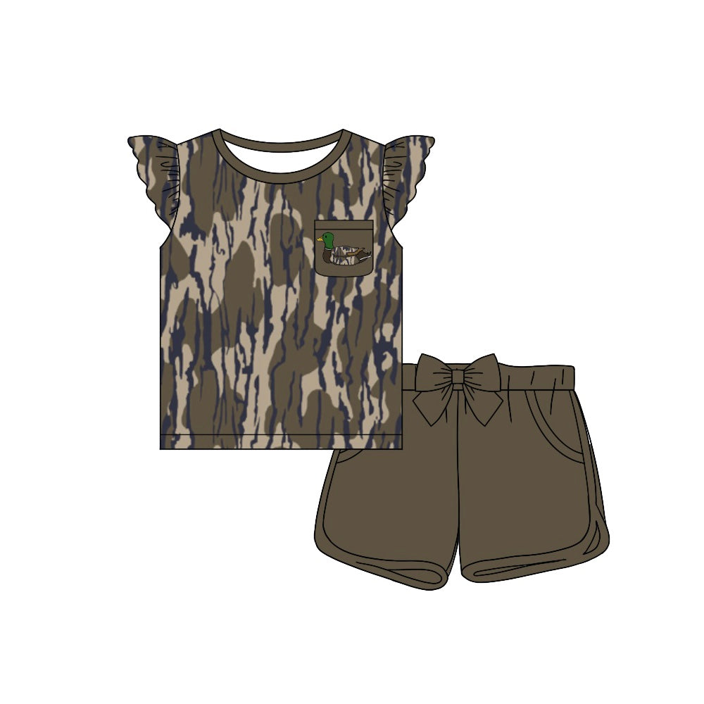Flutter sleeves duck pocket camo girls clothes