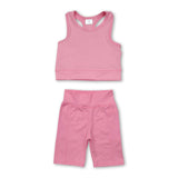 Pink straps top shorts girls summer yoga clothes