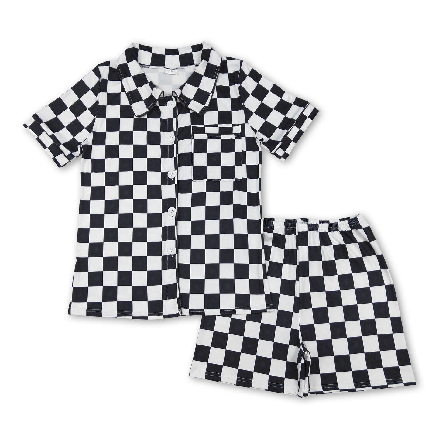 Black plaid adult women summer button down pajamas