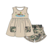 Sleeveless duck pocket tunic camo ruffle shorts girls clothes