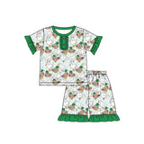 Green short sleeves duck kids girls pajamas