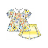 Short sleeves dog bunny carrot kids girls Easter clothes