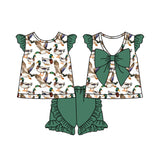 Green bow duck top ruffle shorts kids girls clothes