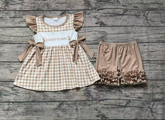 Khaki flutter sleeves daddy's girl deer tunic shorts girls clothes