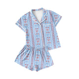 Light blue flag bow adult women 4th of july button downs pajamas