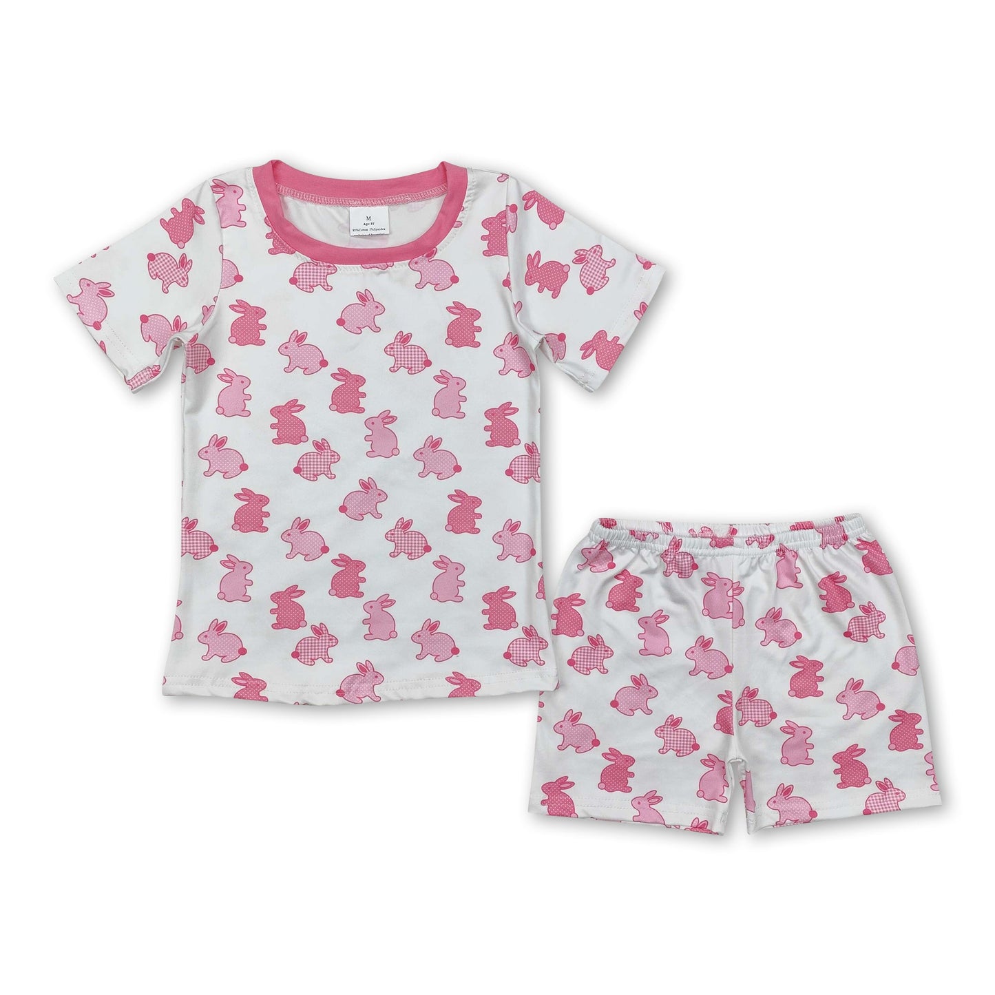 Short sleeves pink bunny baby girls Easter pajamas