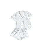 Short sleeves light blue bow adult women button down pajamas