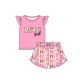 Pink flutter sleeves Mama's girl bow shorts outfits