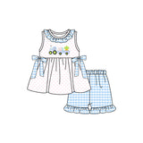 Sleeveless pink polka dots eggs tractor girls Easter clothes