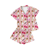 Short sleeves pink singer adult women button down pajamas