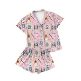 Short sleeves pink heart singer adult women button down pajamas