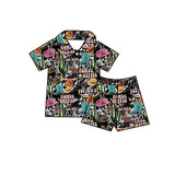Short sleeves cactus cows western kids button down pajamas