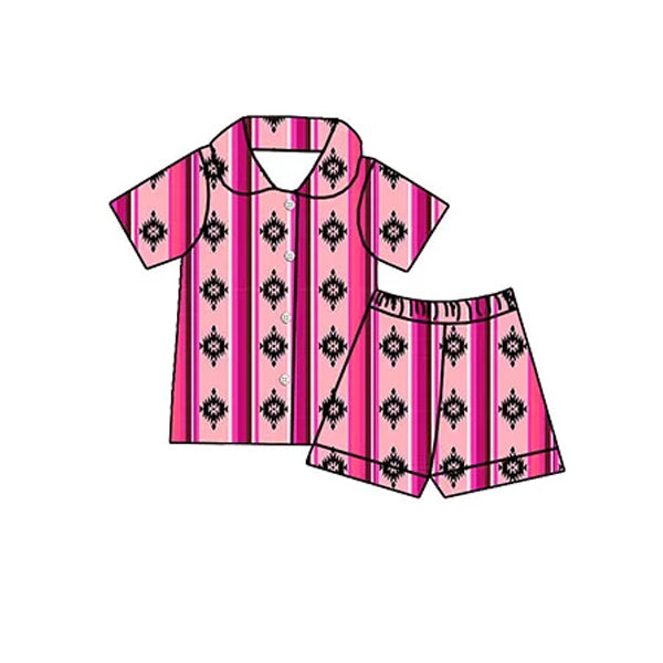 Hot pink aztec kids girls button down pajamas