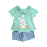 Short sleeves bunny eggs top plaid shorts girls Easter clothes