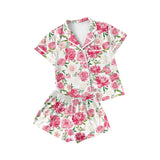 Short sleeves pink floral adult women button down pajamas