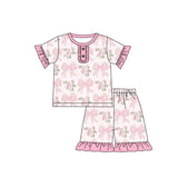 Ruffle short sleeves bow floral baby girls pajamas