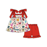 Red straps butterfly guitar tunic shorts singer girls outfits