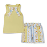 Yellow sleeveless floral bow ruffle shorts girls clothes