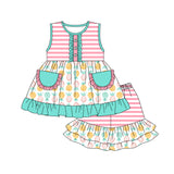 Sleeveless stripe pineapple tunic shorts girls summer clothes