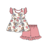 Flutter sleeves dog bubble tunic shorts girls clothes
