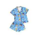 Short sleeves stars dog kids girls button down pajamas