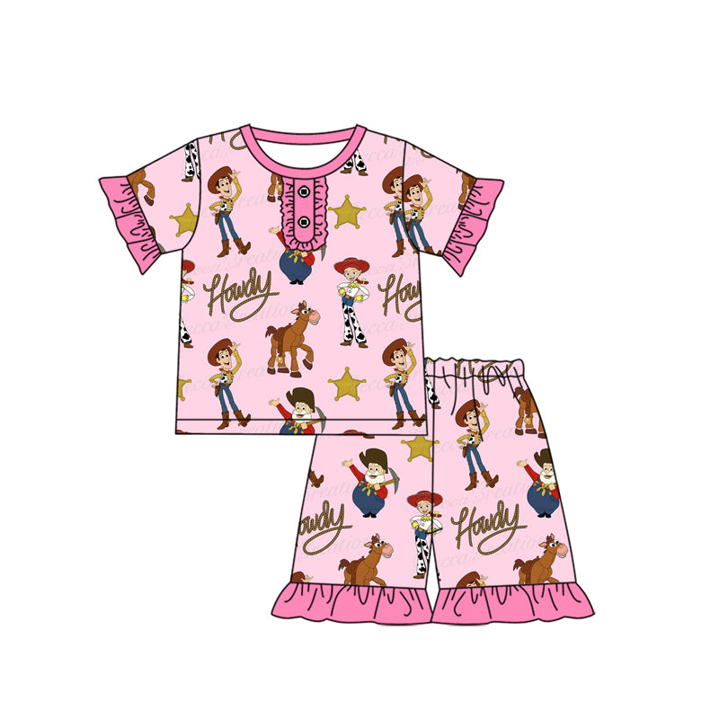 Short sleeves ruffle howdy toy kids girls pajamas