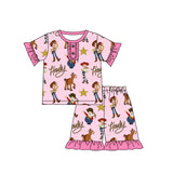 Short sleeves ruffle howdy toy kids girls pajamas