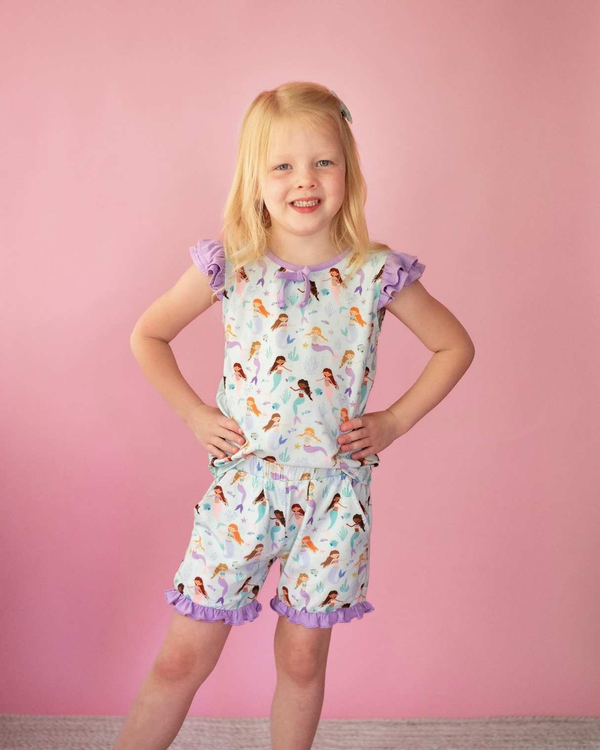 Flutter sleeves princess top shorts girls summer pajamas