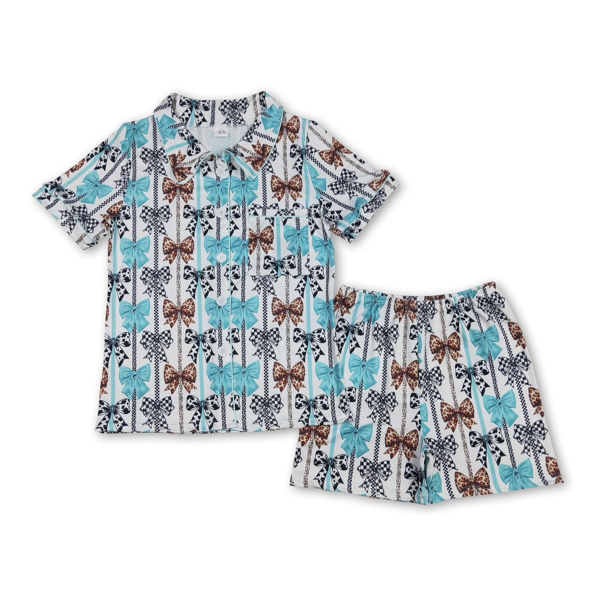 Leopard cow print bow adult women button down pajamas