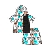 Leopard cow print bow hoodie shorts kids girls clothes