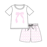 White short sleeves pink bow adult women summer set