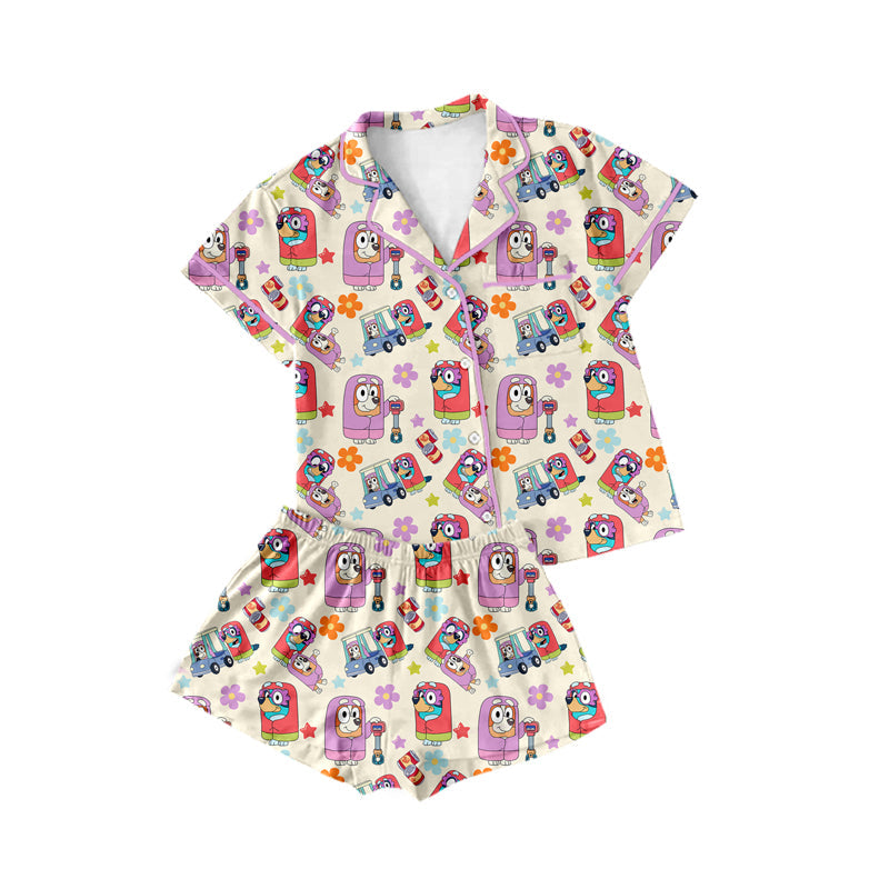 Lavender floral dog adult women button down pajamas