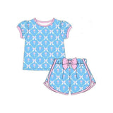 Light blue floral bow top shorts kids girls outfits