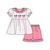 Short sleeves polka dots stars stripe bow girls 4th of july outfits