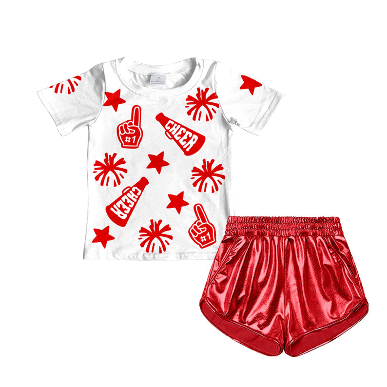 Short sleeves stars cheer top red shorts girls clothes