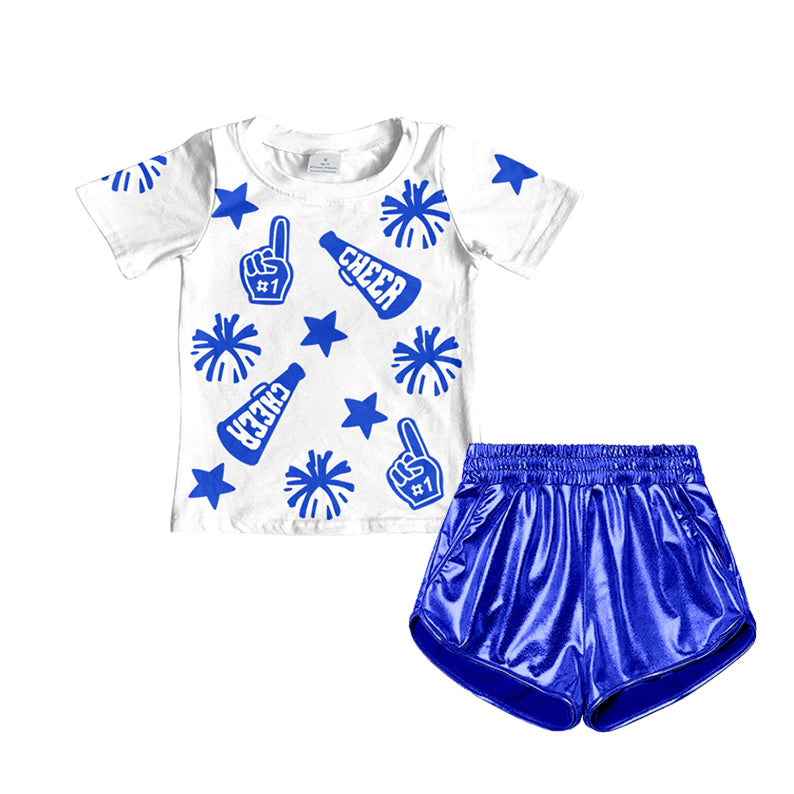 Short sleeves stars cheer top blue shorts girls clothes