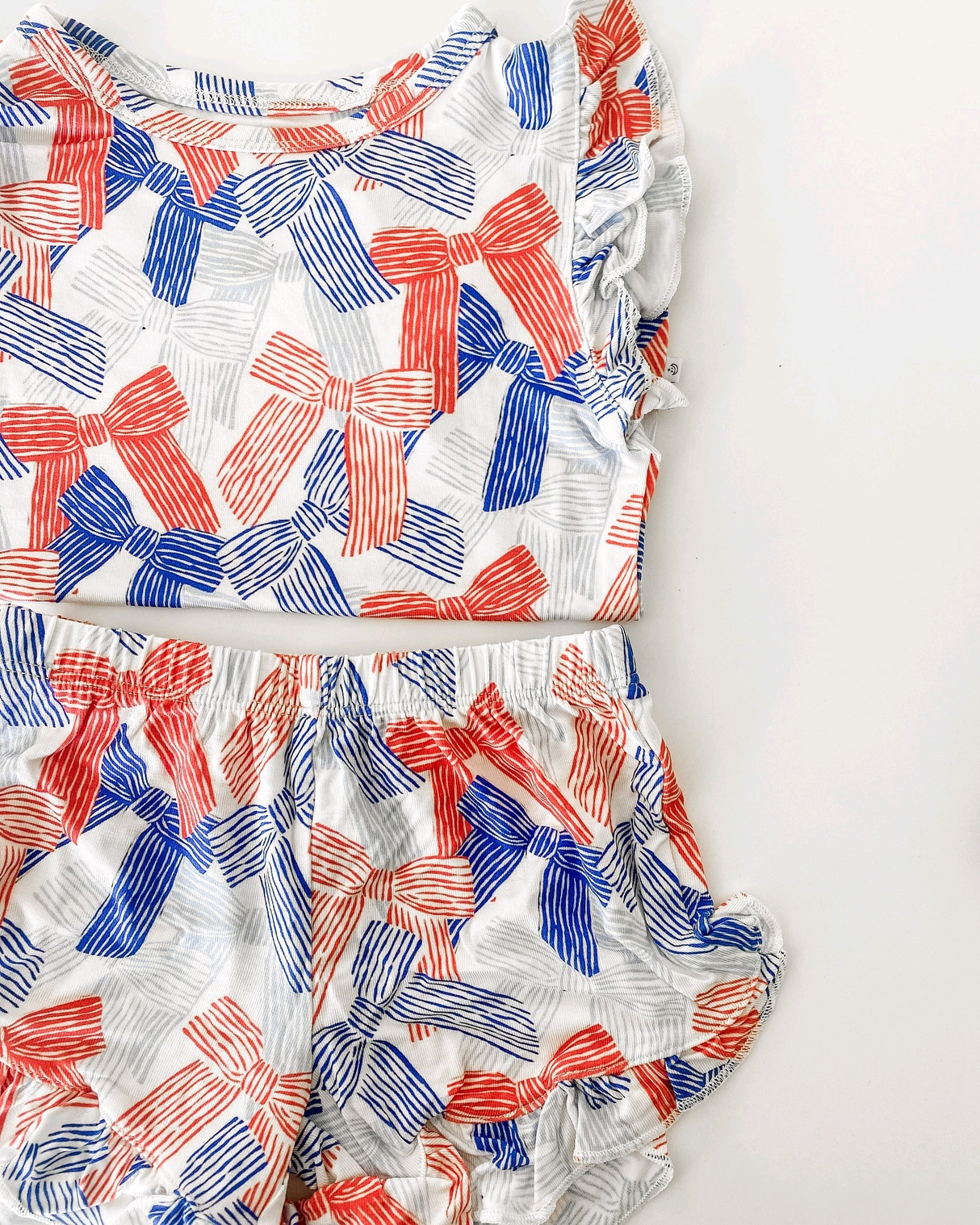 Flutter sleeves blue red bow top shorts girls 4th of july clothes