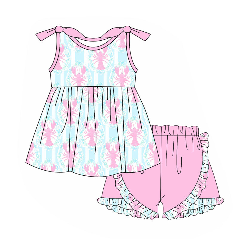 Sleeveless pink crawfish tunic ruffle shorts girls clothes