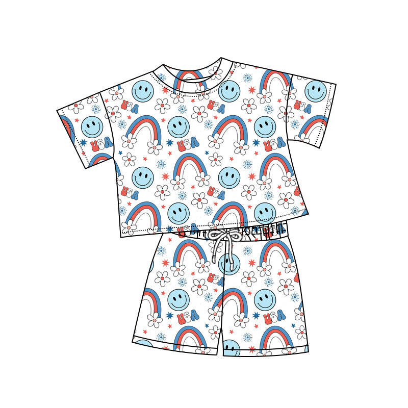 Smile rainbow floral USA kids girls 4th of july outfits