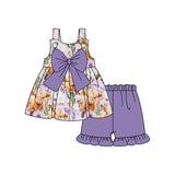 Purple bow straps highland cow cactus girls outfits