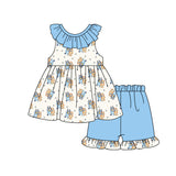 Light blue ruffle dog tunic shorts kids girls summer clothes